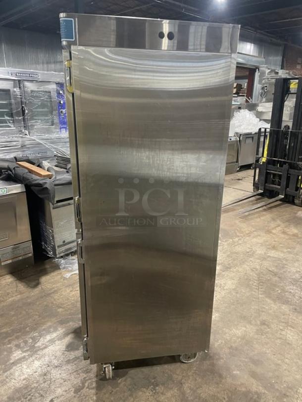 Alto-Shaam Halo Heat Dutch Door Cabinet, stainless steel, model 1200UPSR, upper/lower oven controls, on casters.