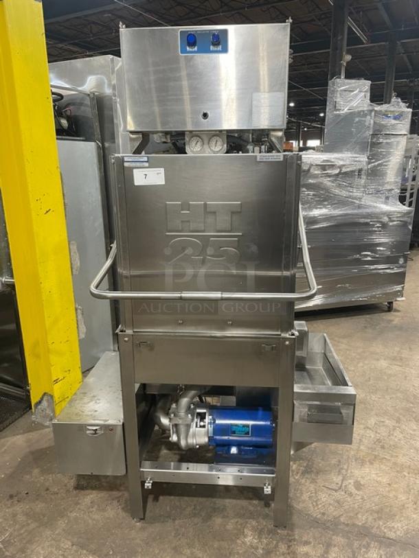 American Dish Service HT25 stainless steel door-type dishwasher with Viking Pro IV detergent dispenser. Model HT-25 SN: H-1883. 208V 3 Phase.