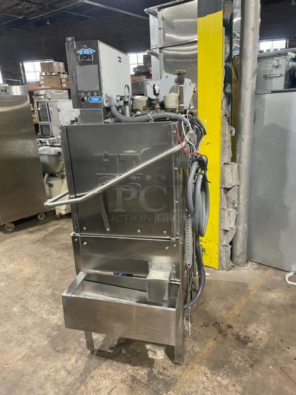 American Dish Service HT25 commercial stainless steel door-type dishwasher with Viking Pro IV detergent dispenser, on legs, 208V 3 phase.