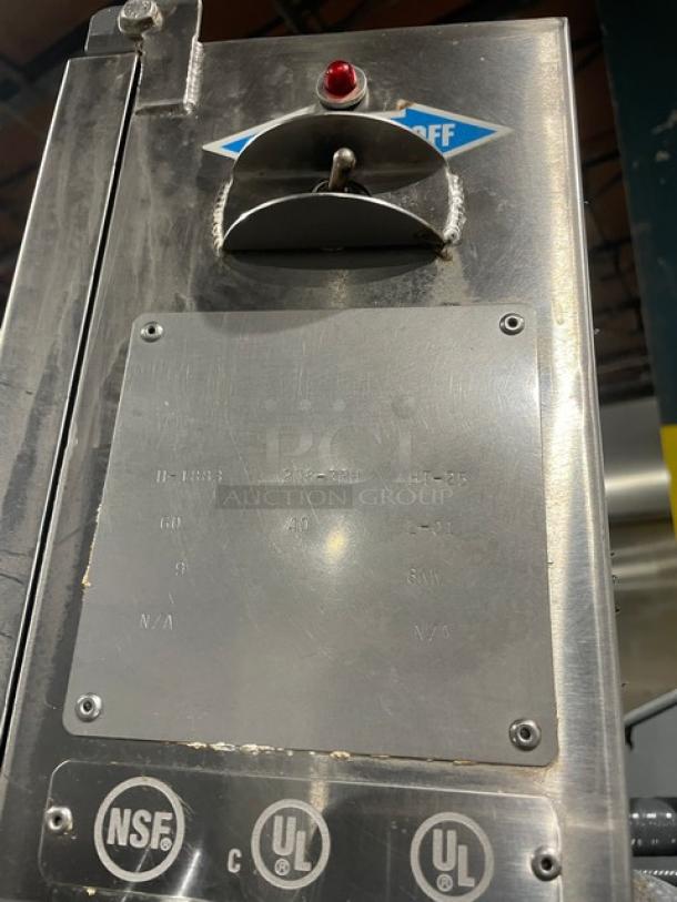 American Dish Service HT25 commercial stainless steel dishwasher with Viking Pro IV dispenser, NSF and UL certified tags visible.