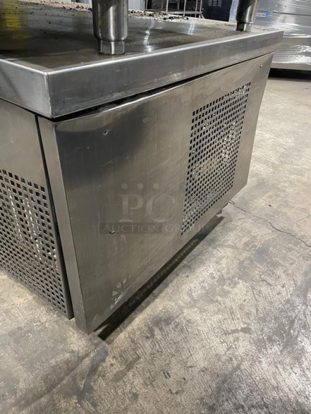 True TRCB-48 Chef Base Refrigerator, stainless steel, 2 drawers, slight wear, on casters, model details visible.