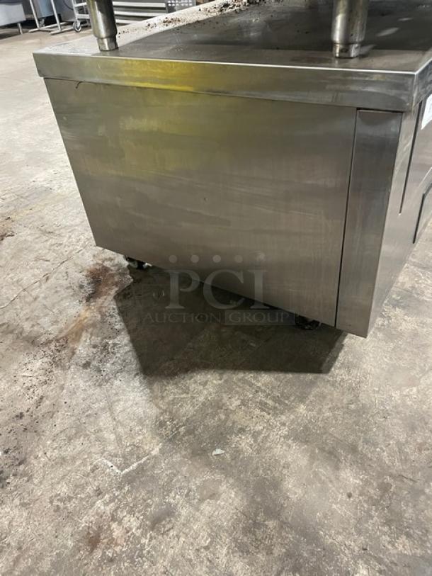 True TRCB-48 stainless steel 2-drawer refrigerated chef base on casters, 115V, model TRCB48, in used condition.