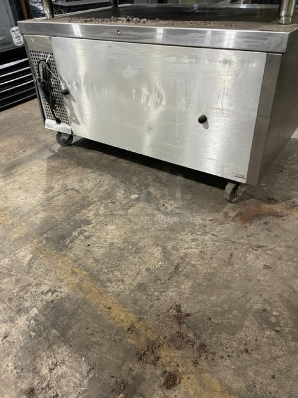 True Commercial Stainless Steel 2 Drawer Refrigerated Low Boy/Chef Base, Model TRCB48. Features include casters, 115V, 1 Phase.