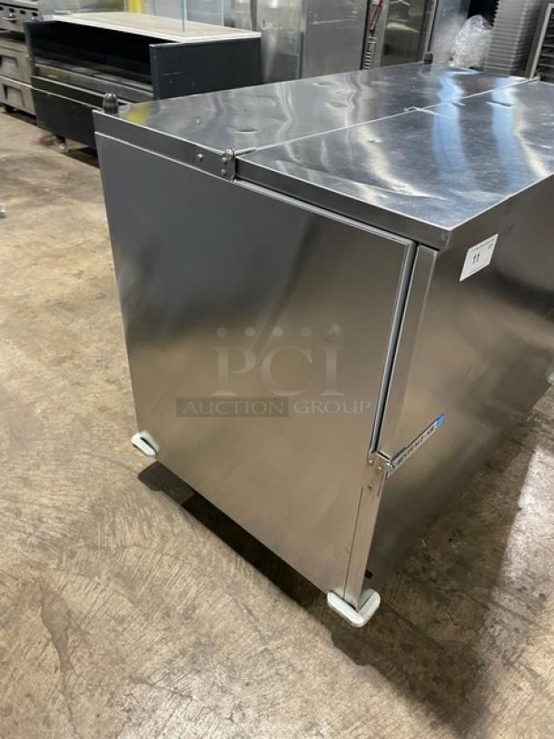 Beverage-Air stainless steel milk cooler, Model SM49HC-S-105, Energy Star certified, on casters, with poly-coated rack.