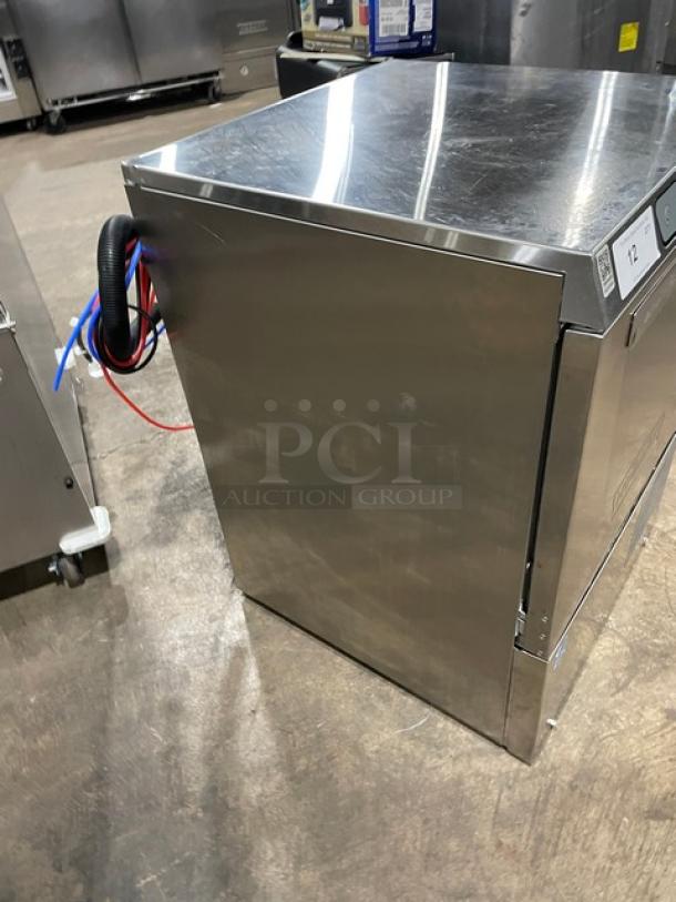 Hobart Advansys LXe commercial undercounter dishwasher, stainless steel, model LXER, high-temp, Energy Star certified, with peg rack.