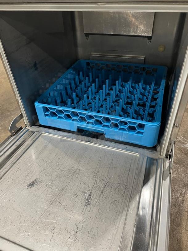 Hobart Advansys LXe LXER commercial dishwasher, stainless steel, high-temp, with full-size peg rack, Energy Star certified.