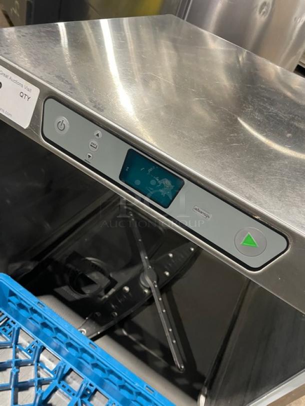 Hobart Advansys LXe Series stainless steel undercounter dishwasher, Model LXER, Energy Star certified, with control panel and full-size peg rack.