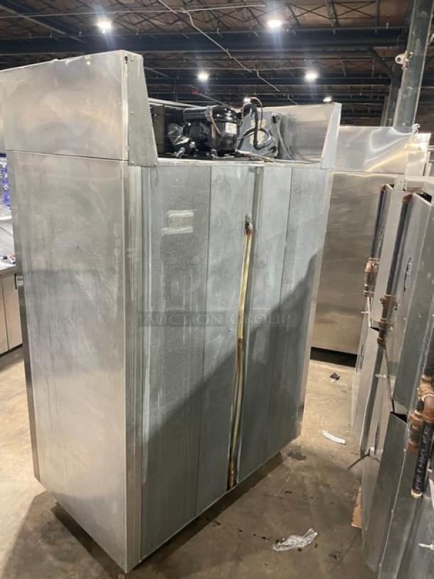 Glenco Guardian XL-E Series stainless steel 2-door reach-in refrigerator, model ALA-48-TE, 115V, 1 phase, on legs.