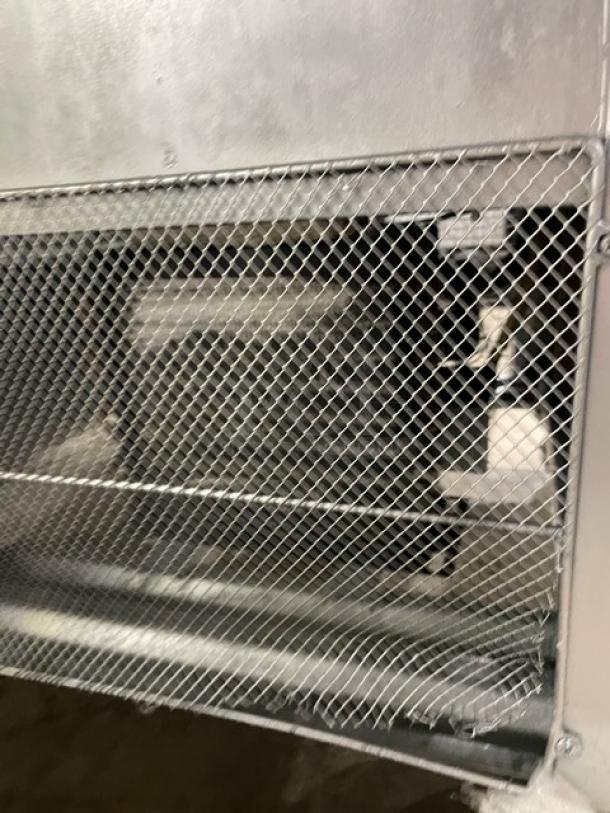 CoolTech 2018 refrigerated bain marie salad prep table, model CMPH-48BMO. Stainless steel, 2 doors, chrome wire rack, on casters.