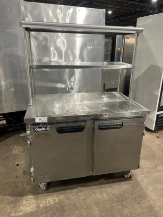 Leader Commercial Stainless Steel 2-Door Lowboy Worktop Refrigerator! With Double Overhead Shelf! With Receipt/Order Holder! Model: ESLB48S/C! 115V 1 Phase! On Casters! - Item #1207720