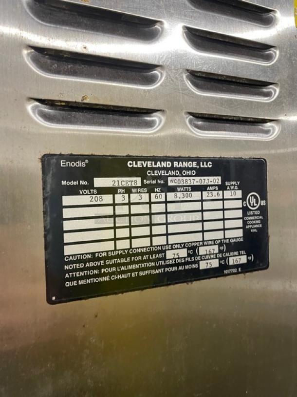 Cleveland Range 21CET8 Commercial Stainless Steel Electric Convection Steamer, 3-Pan Capacity, Model: 21CET8, SN: WC03837-07J-02, 208V 3 Phase.