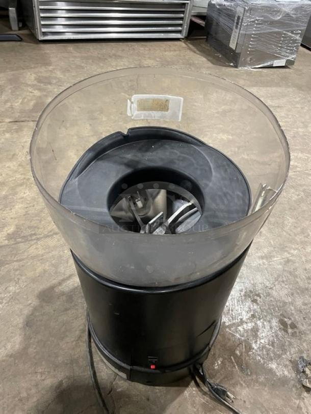Vita-Mix VM0126 blender with clear polycarbonate container and insulated hopper. Model SN: 001546-124, 120V, on legs.