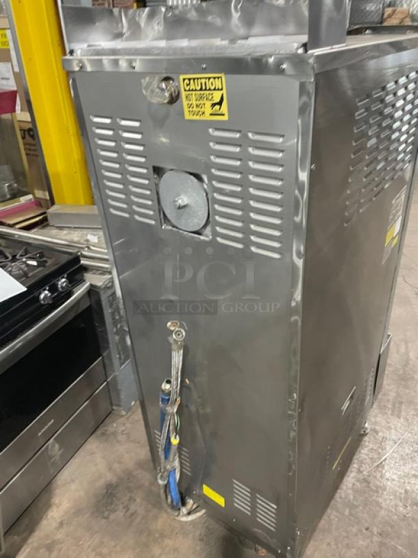 Cleveland Range SteamCraft Power-10 dual compartment stainless steel commercial convection steamer, Model 24CGP10, on legs.