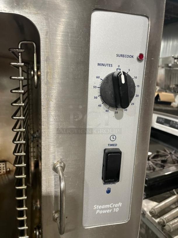 Cleveland Range SteamCraft Power-10 convection steamer control panel, 10-pan capacity, stainless steel, dual compartments, Model 24CGP10.