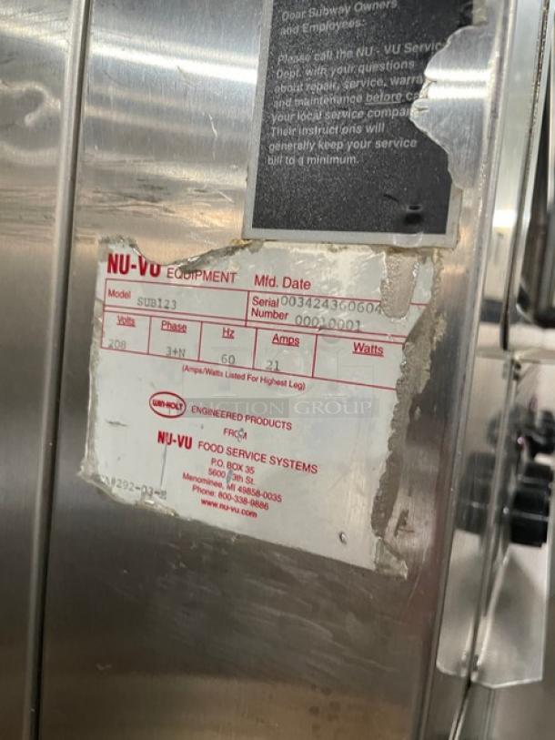 Nu-Vu SUB123 stainless steel double deck oven/proofer combo, electric, model: SUB123, SN: 00342436060400010001, 208V, on casters.