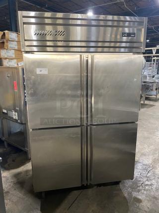 Commercial Stainless Steel Solid Double Half-Door Reach In Refrigerator! With Poly Coated Wired Rack! On Casters! - Item #1208024