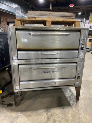 Blodgett Commercial Stainless Steel Natural Gas Powered Double Stacked 4-Pie Pizza Deck Oven! With Stones! On Legs! WORKING WHEN REMOVED! 2X Your Bid Makes One Unit! - Item #1208031