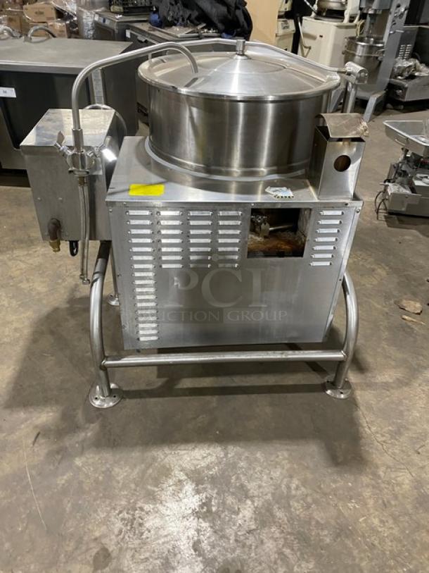 Cleveland Range KGL40T stainless steel 40 gal. tilting steam kettle, natural gas, 120V, 1 phase, with swivel swing spout faucet.