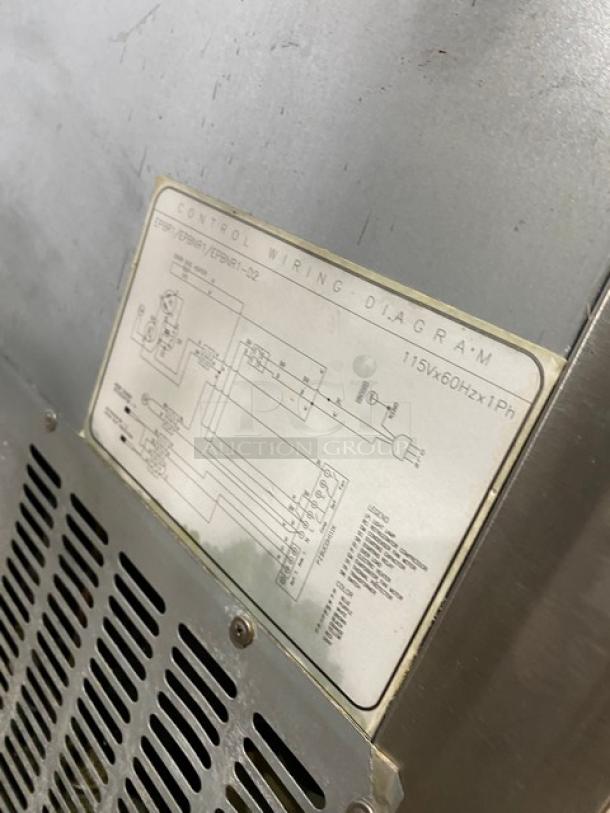 Everest EPBNR1 refrigerated prep table, stainless steel, 2 drawers, with cutting board, 115V, on casters, wiring diagram visible.