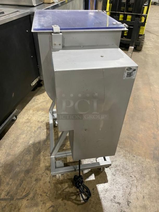 Tre Spade/Omcan MX-50 commercial meat mixing machine, Model SN: F70520#FSD037304, 220-240V, on casters, heavy-duty.
