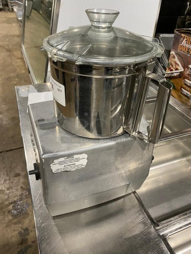 Robot Coupe R602VV food processor in stainless steel, 7 qt. bowl, model R602VV, 120V 1-phase, on legs, visible labels.