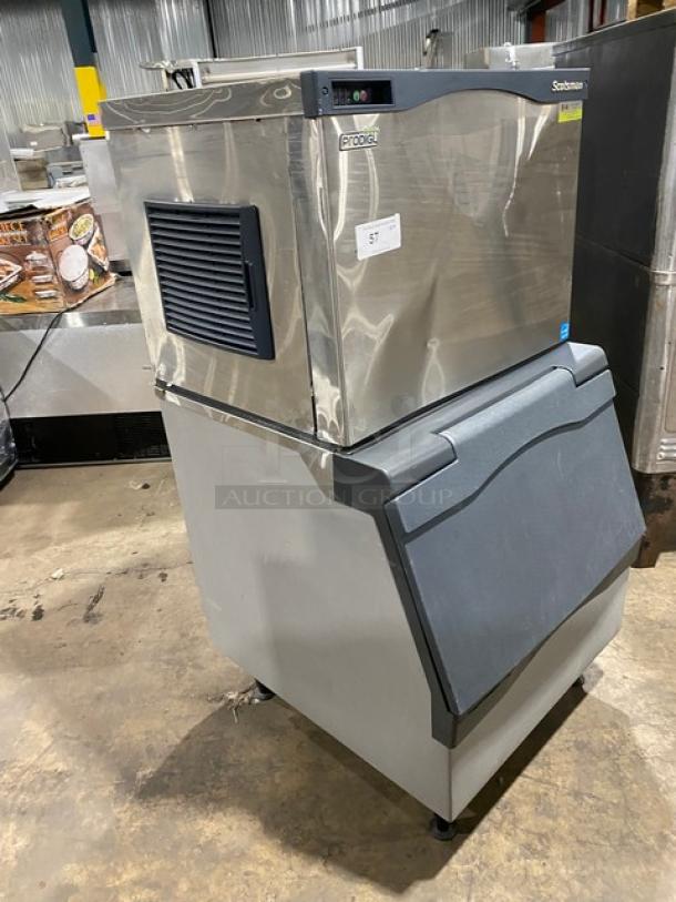 Scotsman Prodigy Series air-cooled cube-style ice machine, model C0330SA1C/B330P, Energy Star certified, on legs.