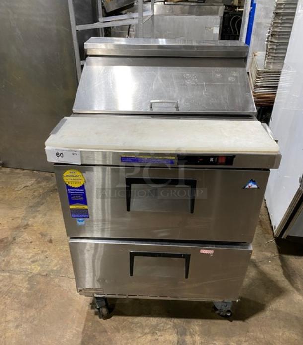 Everest EPBNR1 refrigerated prep table, stainless steel, 2 drawers, cutting board, on casters, 115V, 1 phase, used condition.