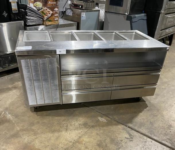 Delfield 18MC72P-1/3 stainless steel 4-drawer refrigerated prep table, mega top, on casters, model: 18MC72P13, 115V.