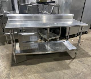 Custom Commercial Stainless Steel Single Undershelf Worktop Table! With Alto-Shaam Halo Heat Series Electric Powered Narrow Warming Drawer! Model: 500-2DN SN: 1731959-000! 120V 1 Phase! On Legs! - Item #1208026