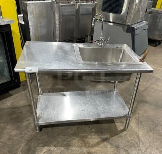 Commercial Stainless Steel Single-Compartment Hand Washing/Prep Sink WorkStation! With Gooseneck Swivel Faucet! With Single Undershelf! On Legs! - Item #1207712