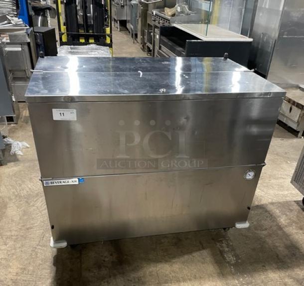 Beverage-Air SM49HC-S-105 stainless steel milk cooler; single-access, Energy Star certified, on casters, with poly-coated rack.