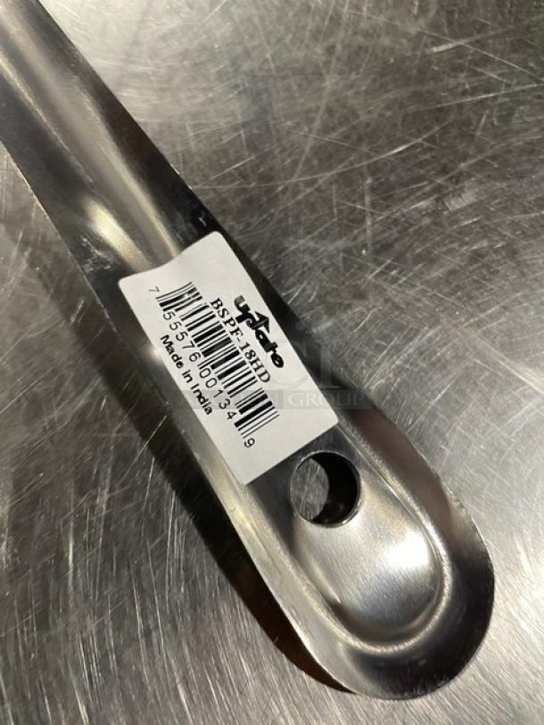 Brand new Update International 18" perforated basting spoon, model BSPF-18HD, stainless steel, label shows made in India.