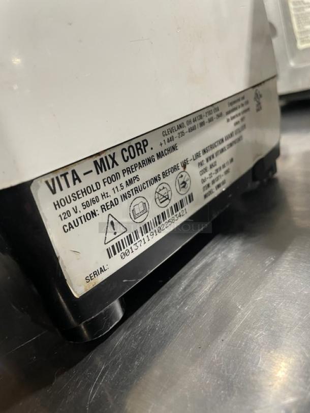 Vita-Mix VM0103 commercial food prep machine, white, electric, 120V, shown with serial label and on counter legs.
