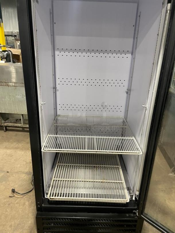 QBD Cooling Systems CD26HB commercial black glass-door merchandiser refrigerator, features poly-coated wired rack, 115V 1 phase.