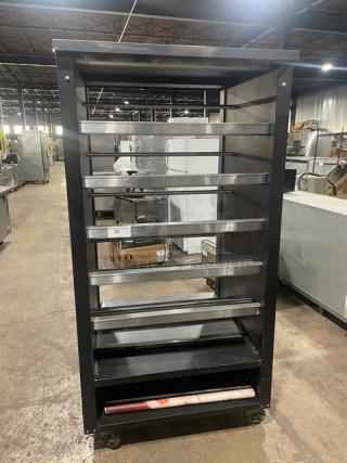 Vulcan Commercial Black 5-Tier Dry Open Lighted Donut/Bagel Bakery Merchandiser Display Showcase! With Stainless Steel Interior! With Enclosed Storage Underneath! Model: 1013776! 120V! On Casters! - Item #1208325