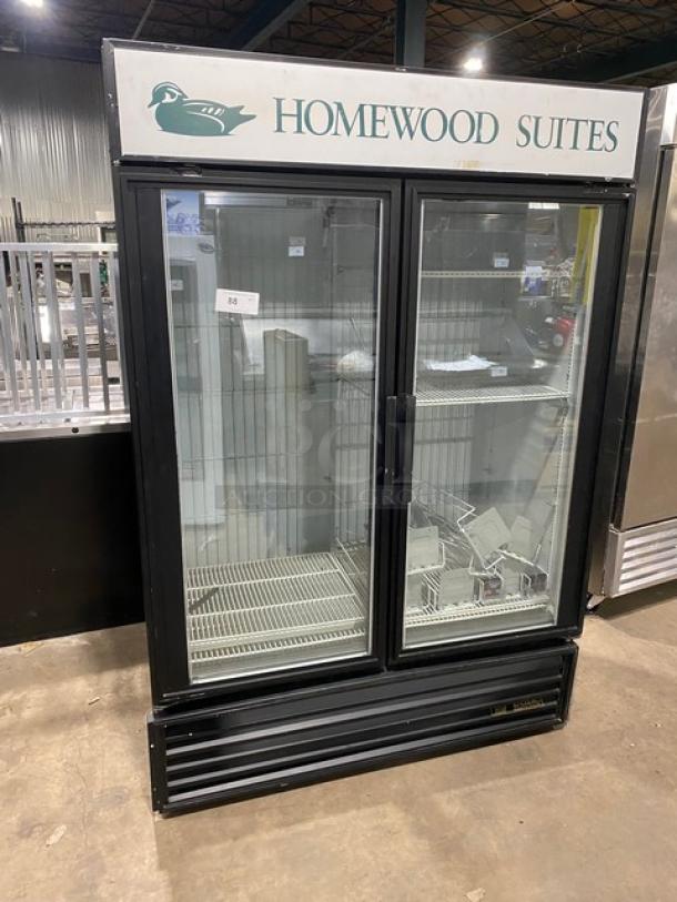True Commercial Black Double Glass Door Freezer, Model GDM-49F, poly coated wire racks, 115/208-230V, gently used.