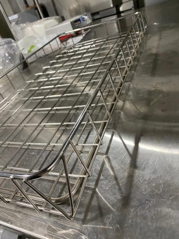 Commercial chrome-plated full-sized bagel/pastry wire rack, durable construction, excellent condition, ideal for bakery use.