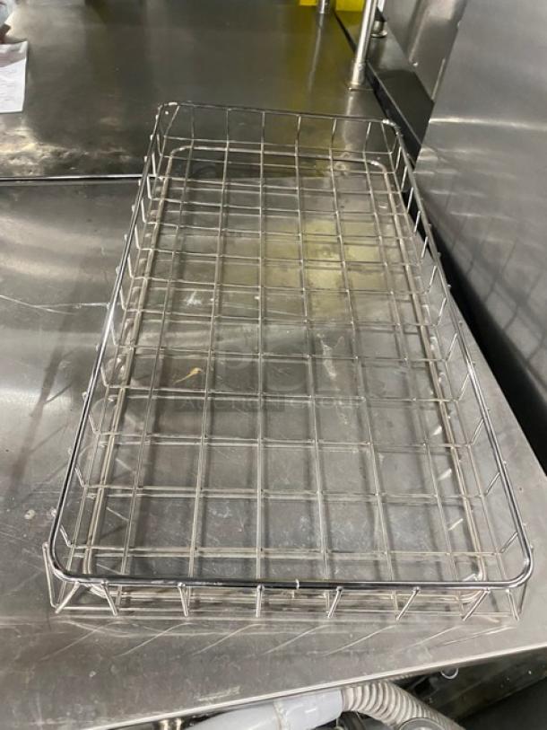 Commercial chrome-plated wired rack for bagels/pastries, full-sized, grid design, excellent condition, ideal for bakery use.