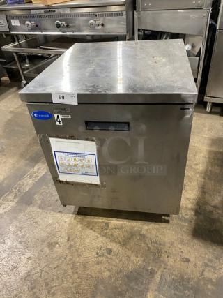 Randell Commercial Stainless Steel Solid Single Door Undercounter Worktop Refrigerator! With Poly Coated Wired Rack! Model: 9404-7! 115V 1 Phase! On Casters! - Item #1209270