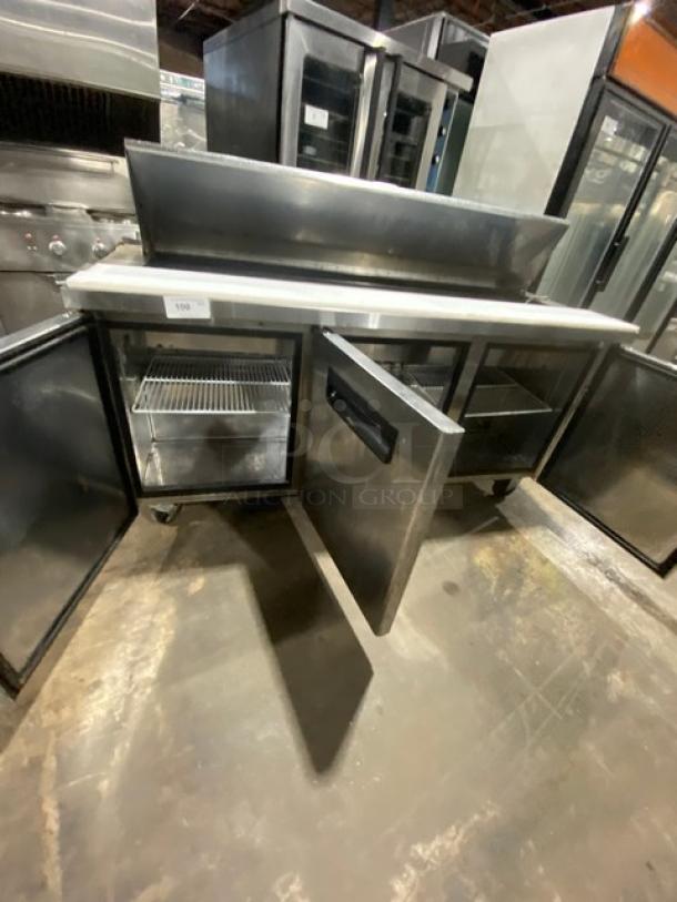 Blue Air BAPT72 3-door stainless steel refrigerated prep table with cutting board, poly-coated rack; excellent condition.