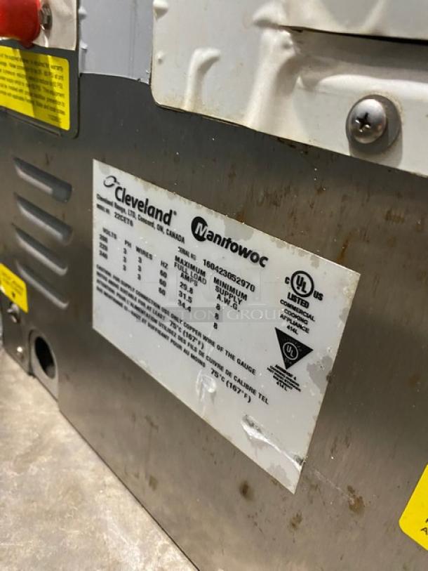Cleveland Range SteamChef convection steamer, Model 22CET6, electric, stainless steel, 6-pan capacity, Energy Star certified, with pan rack.
