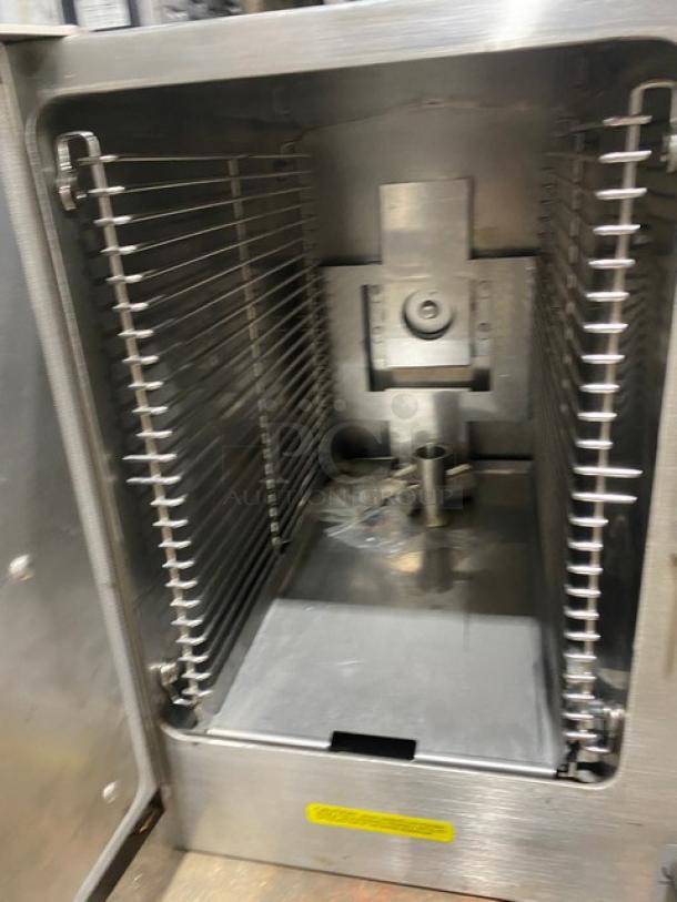 Cleveland Range 22CET6 SteamChef Series electric steamer, stainless steel, 6-pan capacity, Energy Star certified, built-in rack.