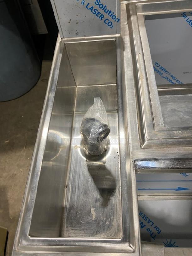Infinity Casino Series stainless steel underbar ice bin/cocktail station, model ICSS36P10CBM, new condition with minor scratches.