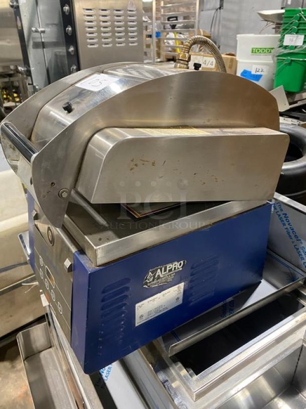 Electrolux HSPPA1 commercial stainless steel panini press, electric countertop model, 208V, good condition, on legs.