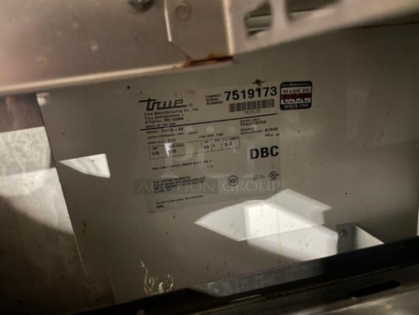 True TRCB-48 refrigerated chef base, stainless steel, 2 drawers, 115V, 1 Phase, Model: TRCB48, SN: 7519173, on casters.