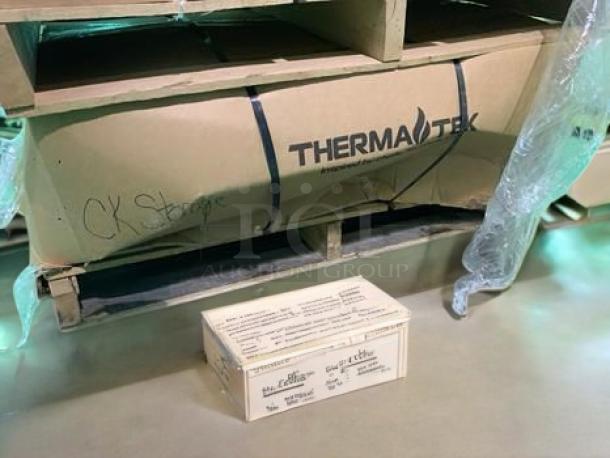 Brand new Therma-Tek TCHP24-4L countertop gas hotplate in factory-sealed packaging, featuring 4 open burners.