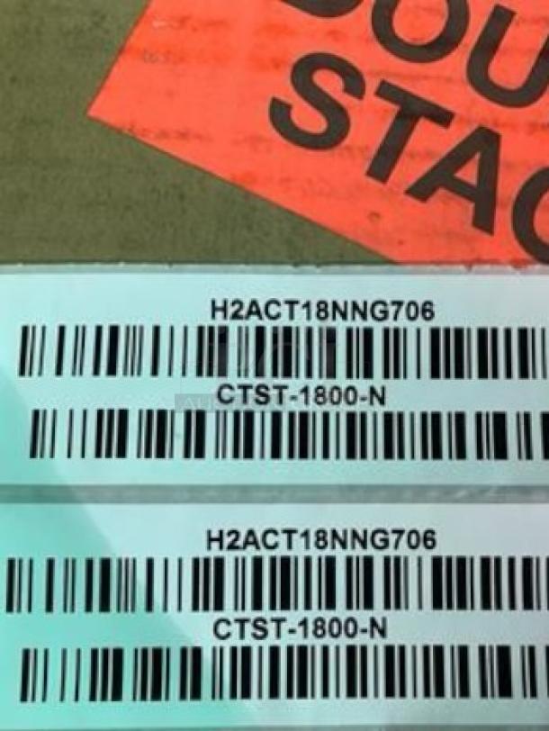 Labels on Turbo Air CTST-1800-N refrigerated countertop food prep rail box with model and barcode details.