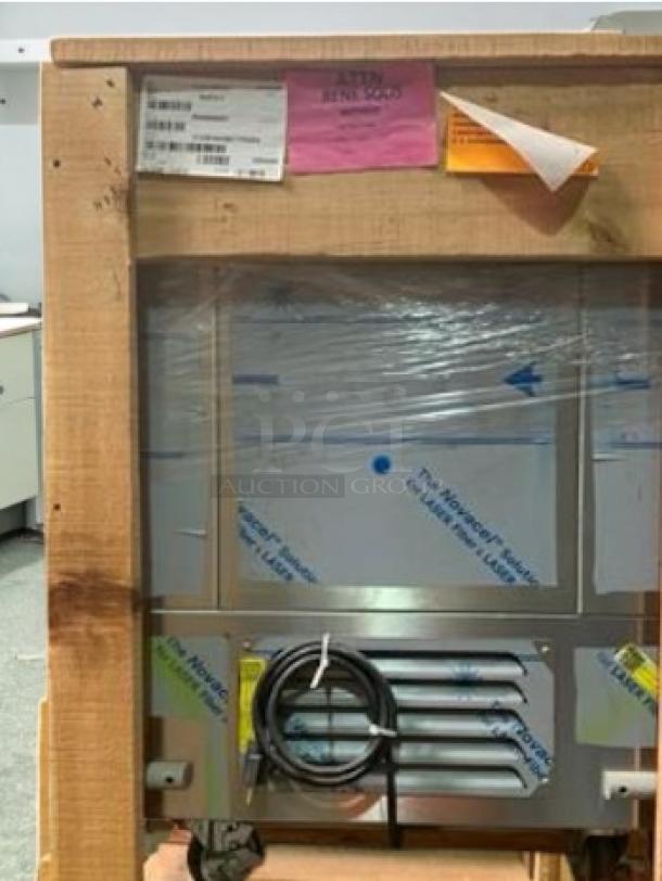 Beverage-Air 34" sliding lid chest freezer, stainless steel, brand new in packaging, ideal for beer and pop cooling.