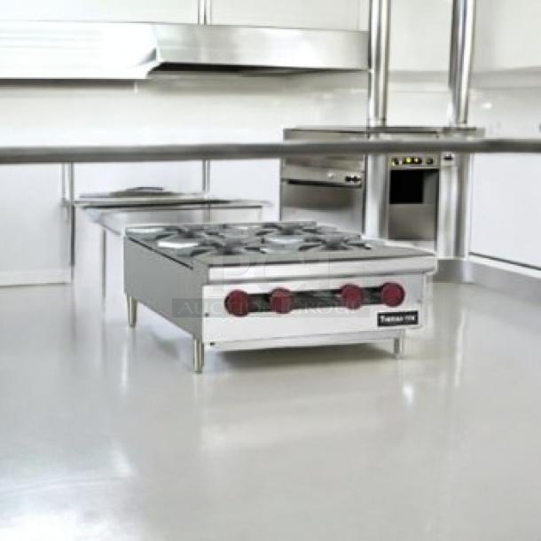 Brand New Therma-Tek TCHP24-4L countertop gas hotplate with 4 open burners, stainless steel, excellent condition.