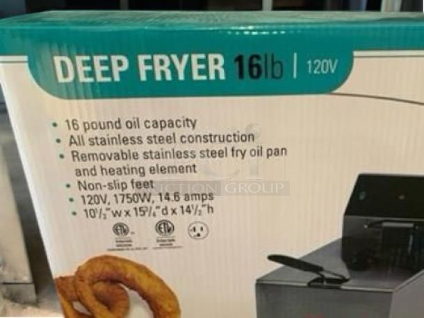 Brand new Global Solutions GS1611-120 electric deep fryer, 16 lb oil capacity, 120V, stainless steel, excellent condition.